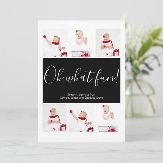 Kerstmis, persoonlijk gepersonaliseerd Oh What Fun Feestdagenkaart (Staand voorkant)