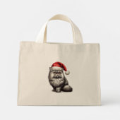 Kerstmis Perzische Kat, Bloemen Santa Perzisch Kat Mini Tote Bag (Achterkant)