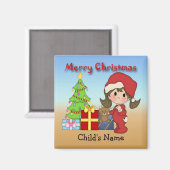 Kerstmis peuter meisje ronde magneet (Voorkant / Achterkant)