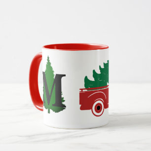 Kerstmis pick-up en boommonogram mok