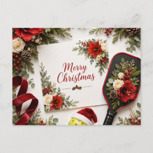 Kerstmis Pickleball Bloemrijke Wenskaart Briefkaart