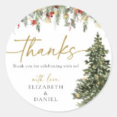 Kerstmis Pine Tree Lights bruiloft Dank u voor uw Ronde Sticker (Voorkant)