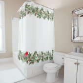 Kerstmis Pinecone & Holly Berry Wit Douchegordijn (In situ)