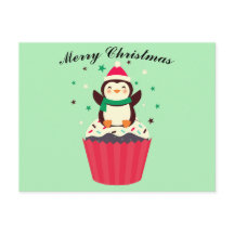 Kerstmis Pinguïn Cupcake Ansichtkaart