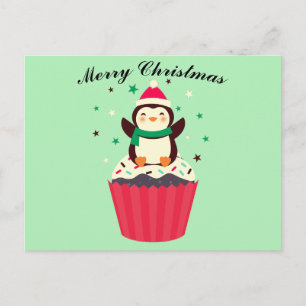 Kerstmis Pinguïn Cupcake Ansichtkaart Briefkaart
