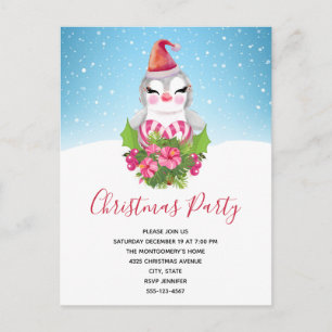 Kerstmis-pinguïn in Santa Hat Xmas Party Uitnodiging Briefkaart