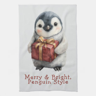 Kerstmis Pinguïn Merry & Bright Theedoek