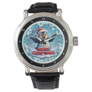 Kerstmis Pinguïn met Kerstman Hoed Horloge