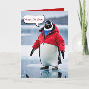 Kerstmis pinguïn met rode jas kaart