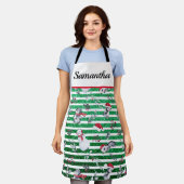 Kerstmis Pinguin Snowman Green Glitter Stripes Schort (Gedragen)