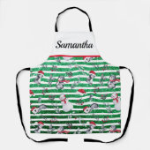 Kerstmis Pinguin Snowman Green Glitter Stripes Schort (Voorkant)