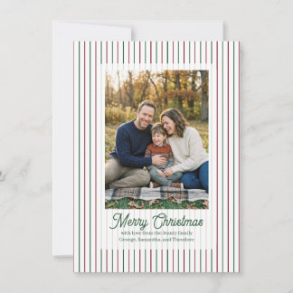 Kerstmis Pinstripe met groene tekst gezelfoto Feestdagenkaart
