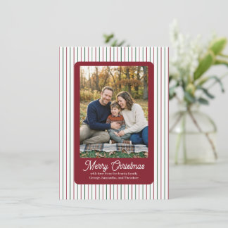 Kerstmis Pinstripe met Rode Veld Gezinsfoto Feestdagenkaart