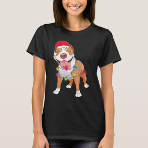 Kerstmis Pitbull Kerstman Hoed Lichten Xmas T-shirt