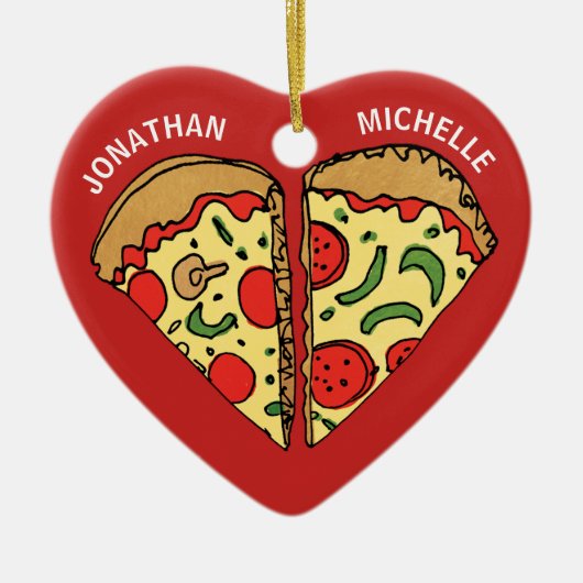 Kerstmis Pizza Funny Couple Monogram Namen Keramisch Ornament (Voorkant)
