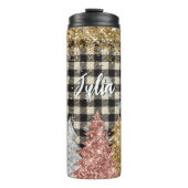 Kerstmis plaid en glitter naam thermosbeker (Voorkant)