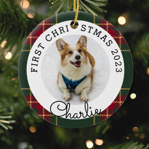 Kerstmis Plaid Huisdier Eerste Kerstmis Foto Keramisch Ornament