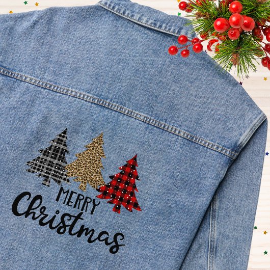Kerstmis Plaid Luipaard Bomen Denim Jacket