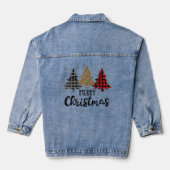Kerstmis Plaid Luipaard Bomen Denim Jacket (Achterkant)