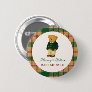 Kerstmis Plaid Preppy Beer Babyshower  Ronde Button 5,7 Cm