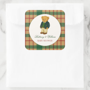 Kerstmis Plaid Preppy Beer Babyshower Vierkante Sticker