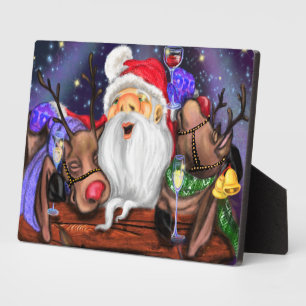 Kerstmis Plaquette Cadeau Kerstman en Rendieren Fu Fotoplaat