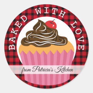 Kerstmis pllaid gebakken met liefde ronde sticker