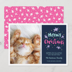 Kerstmis poesje moderne kerstfoto roze feestdagenkaart