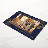 Kerstmis Poinsettia | 1 foto Navy blauw en goud Folie Feestdagenkaart (Gedraaid)