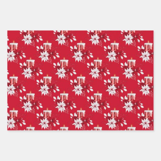 Kerstmis, Poinsettia Bow Candy Cane Candle Red Inpakpapier Vel (Voorkant)