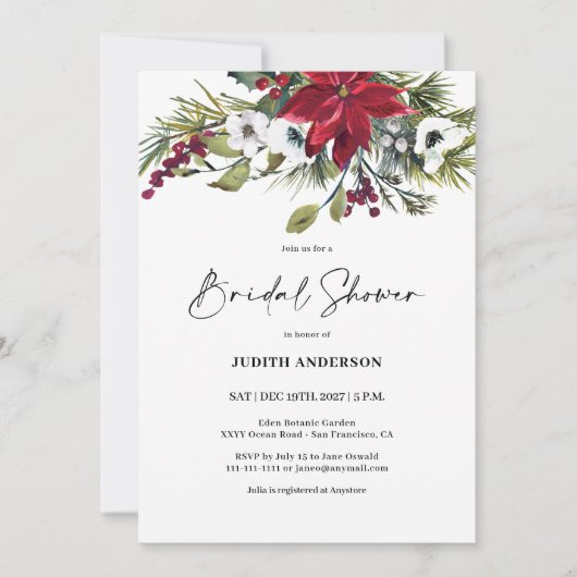 Kerstmis Poinsettia bruids douche uitnodiging (Voorkant)