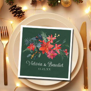Kerstmis Poinsettia Elegant Floral Green Wedding Servet