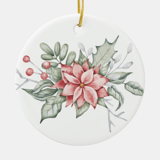 Kerstmis, Poinsettia en Berries Keramisch Ornament (Voorkant)