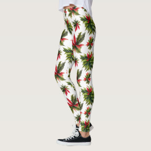 Kerstmis poinsettia en groen patroon leggings