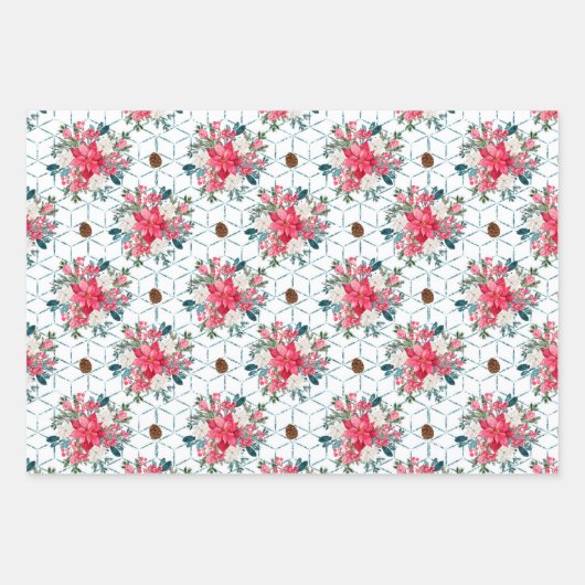 Kerstmis Poinsettia en kardinaal Rood Inpakpapier Vel (Voorkant 2)