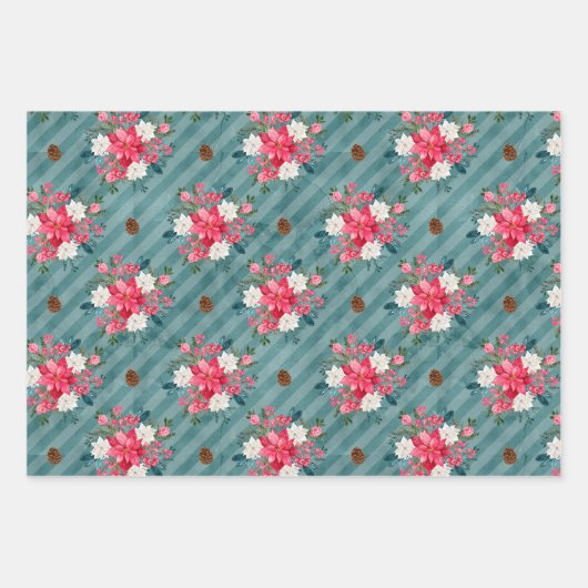 Kerstmis Poinsettia en kardinaal Rood Inpakpapier Vel (Voorkant 3)