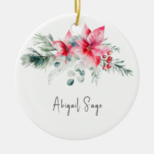 Kerstmis Poinsettia Evergreen Bloemen Bijbel Verse Keramisch Ornament