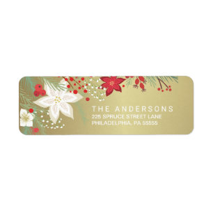 Kerstmis Poinsettia Faux Gold Foil Return Address Etiket