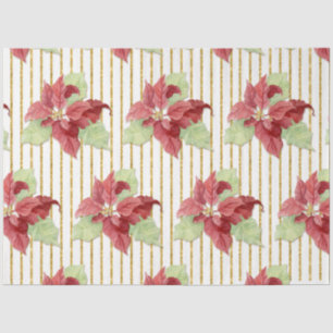 Kerstmis Poinsettia Floral Gold Glitter Stripe  Tissuepapier