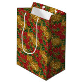 Kerstmis, Poinsettia-GIFT, Gold-M Medium Cadeauzakje (Achterkant Gekanteld)