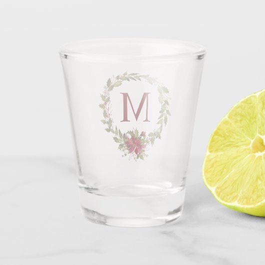 Kerstmis Poinsettia Holly Wreate Monogram Shot Glas (Achterkant)