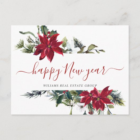 Kerstmis Poinsettia Mistletoe Corporate Groet Feestdagenkaart (Voorkant)