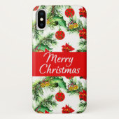 Kerstmis Poinsettia Pattern iPhone X Hoesje (Achterkant)