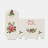 Kerstmis poinsettia, robin, dennen, kegels, hulst bedankdoosjes (Uitgevouwen)