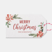 Kerstmis Poinsettia Waterverf Botanisch Cadeaulabel (Voorkant (Horizontaal))
