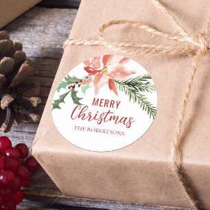 Kerstmis Poinsettia Waterverf Botanisch Ronde Sticker