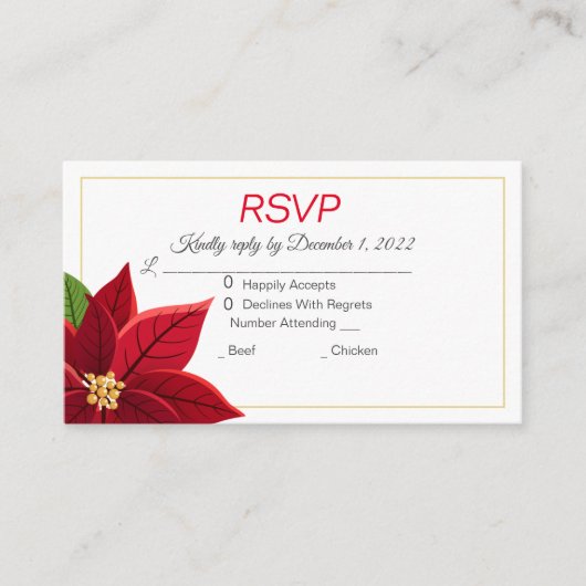 Kerstmis Poinsettia Wedding RSVP en Informatiekaartje (Voorkant)
