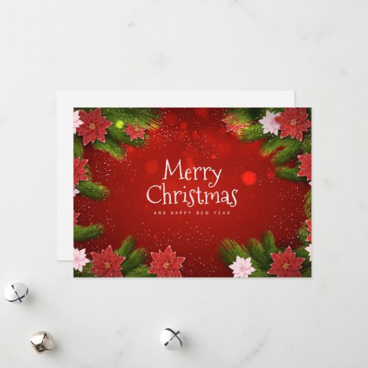 Kerstmis Poinsettias Feestdagenkaart (Voorkant / Achterkant in situ)