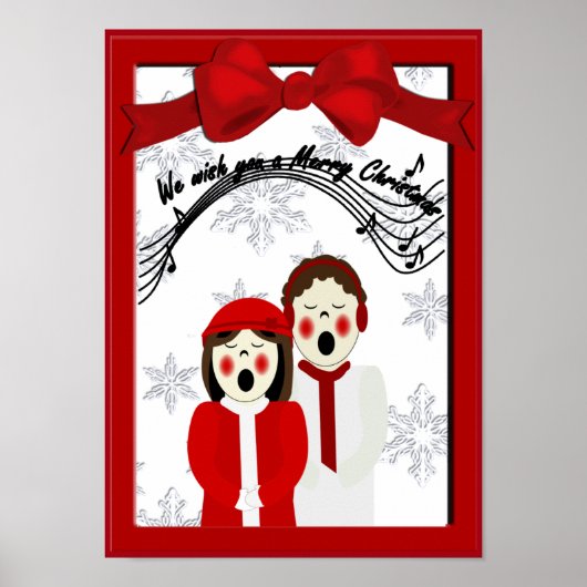 Kerstmis Poster met kerstcadeautje Caroler Couple (Voorkant)