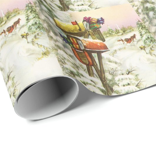 Kerstmis, postvakken in het winterlandschap cadeaupapier (Rol Hoek)